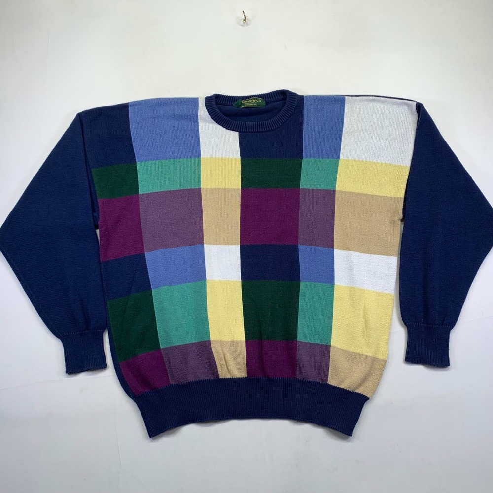 Vintage Greenwich Mens Sweater Size XL Color Block‎ Knit Multicolor Pullover
